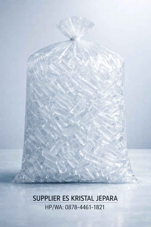 Jual es batu kristal kemasan 10 Kg di Jepara. Order? CALL/WA: 0878-4461-1821.
